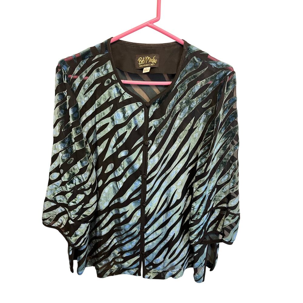 Bob Macke Vintage Wearable Art Sheer Art to Wear Full Button Up Cardigan Large